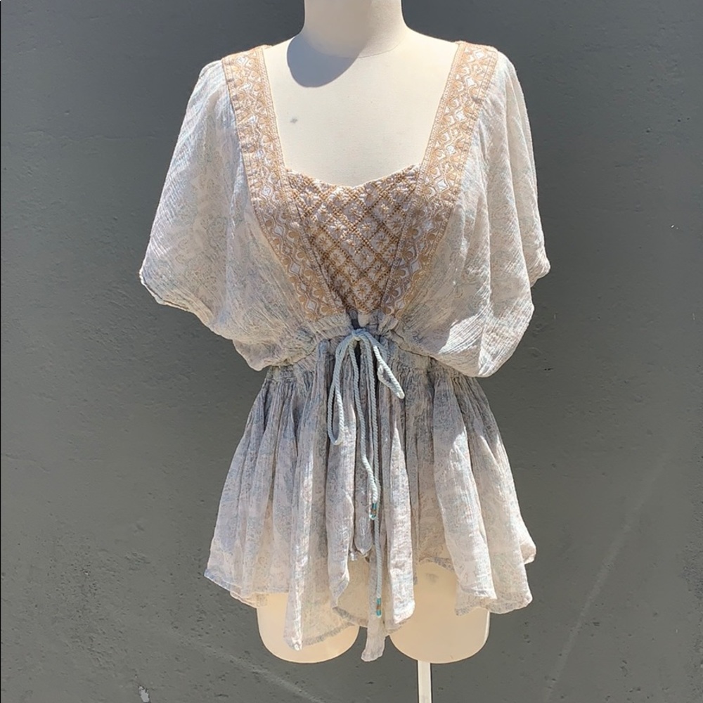 Free People boho bat sleeve top with cinched waist